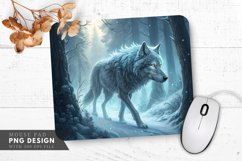Frosted Wolf in Icy Forest Mouse Pad PNG Design Product Image 1