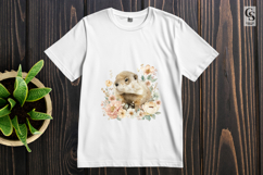 Cute Watercolor Marmot with Flowers Clipart Sublimation PNG Product Image 2