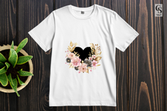 Black Gold Floral Heart Frame Clipart Sublimation PNG Product Image 2