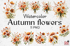 Watercolor Autumn Flowers PNG Bundle |Fall Floral Clip art Product Image 1