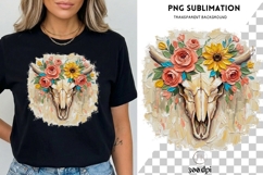 Floral Cow Skull PNG | Western Boho Skull with Flowers Product Image 3
