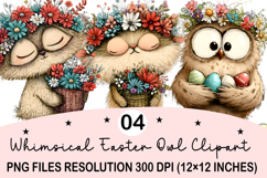 Whimsical Easter Owl Clipart Watercolor Easter Bunny Product Image 1
