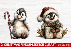 Christmas Penguin Sketch Clipart | Hand-Drawn Holiday Product Image 1