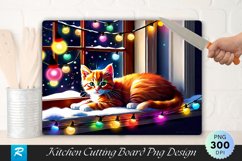 Festive Kitten on a Snowy Windowsill Cutting Board PNG Product Image 1
