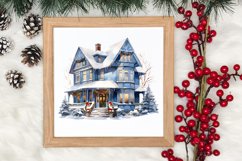 Watercolor Christmas houses clipart, Christmas Clipart Product Image 3