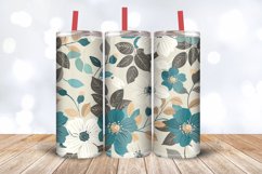 Teal &amp; Beige Flowers Tumbler Wrap, 20oz Skinny Tumbler Wrap Product Image 3