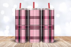 Pink &amp; Black Plaid Stripes Tumbler Wrap, 20oz Skinny Tumbler Product Image 3