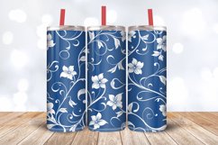 White Line on Blue Floral Tumbler Wrap, 20oz Skinny Tumbler Product Image 3