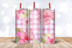 Watercolor Hibiscus Floral Gingham Tumbler Wrap, 20oz Skinny Product Image 3