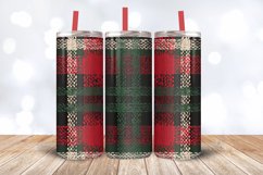 Red Green Knitted Plaids Fabric Tumbler Wrap, 20oz Skinny Tu Product Image 3