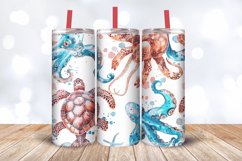 Watercolor Turtle and Octopus Tumbler Wrap, 20oz Skinny Tumb Product Image 3