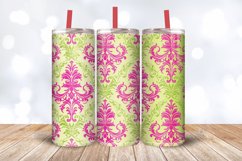 Neon Pink and Lime Damask Tumbler Wrap, 20oz Skinny Tumbler Product Image 3