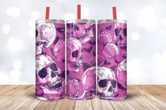 Pink Halloween with Skulls Tumbler Wrap, 20oz Skinny Tumbler Product Image 3