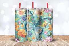 Colorful Floral Butterfly Tumbler Wrap, 20oz Skinny Tumbler Product Image 3