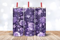 Purple Floral Print Fabric Tumbler Wrap, 20oz Skinny Tumbler Product Image 3