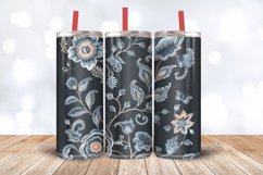 Dusty Blue Floral Embroidery Tumbler Wrap, 20oz Skinny Tumbl Product Image 3