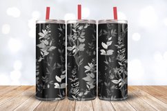 Black Floral Leaves Herbs Tumbler Wrap, 20oz Skinny Tumbler Product Image 3