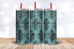 Teal and Black Damask Tumbler Wrap, 20oz Skinny Tumbler Wrap Product Image 3