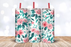 Pink &amp; Teal Watercolor Flowers Tumbler Wrap, 20oz Skinny Tum Product Image 3