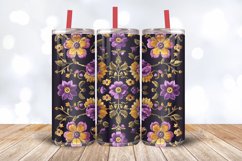Purple Yellow Floral Embroidery Tumbler Wrap, 20oz Skinny Tu Product Image 3