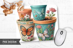 Butterfly and Floral Hand Painted Plant Pots Mouse Pad PNG Product Image 1