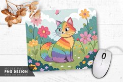 Rainbow Cat in a Flower Garden Mouse Pad PNG Design Product Image 1