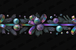 Holographic Christmas Garland Border with Ornaments Art Product Image 1
