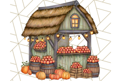 Fall Town Building Clipart PNG, Autumn Home Decor Scenes Product Image 3