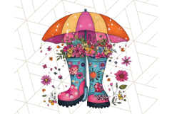 Floral Rain Boot Clipart PNG Spring Umbrella Bouquet Art Product Image 3