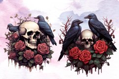 Raven On Rose Skull Sublimation Clipart, Raven Watercolor Product Image 4