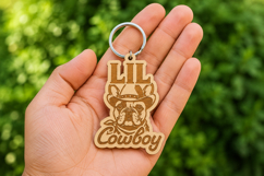Cute Cowboy Dog Keychain Laser Cut SVG Product Image 1