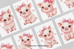 15 Bundle Watercolor Girl Pig Pink Baby Hog Farm Sticker Product Image 3