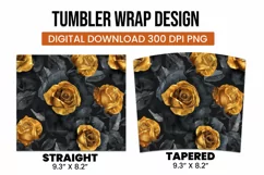 Black and golden roses watercolor tumbler wrap sublimation Product Image 3