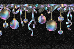 Holographic Christmas Ornament Border with Ribbons Art Product Image 1