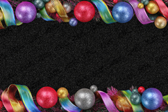 Colorful Christmas Bauble Border with Glitter Ribbons Art Product Image 1