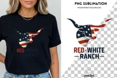 Red White Ranch PNG Sublimation | Patriotic Western Cow Skul Product Image 3
