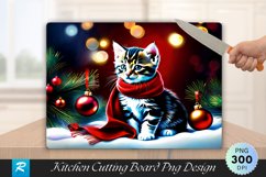 Festive Tabby Kitten Christmas Ornaments Cutting Board PNG Product Image 1