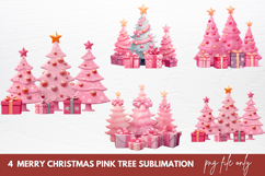 Merry Christmas Pink Tree Clipart Sublimation Product Image 1
