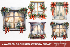 Watercolor Christmas Window Clipart Product Image 1
