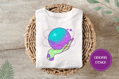 Hand Drawn Cosmic Illustration, Neon Planet PNG Product Image 3