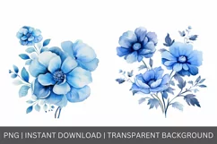Watercolor Blue flowers, Floral clipart, Botanical Clipart Product Image 3