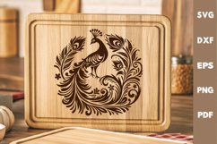 Peacock laser SVG PNG| Floral Cutting Board Product Image 3