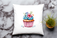 Floral Cupcake Watercolor Dessert Sweet Clipart Product Image 3