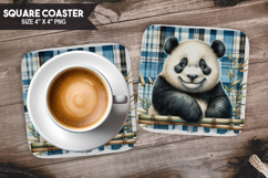 Panda, Wild Animals, Buffalo Plaid Square Coaster PNG Product Image 1