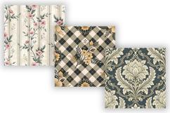 Ink Toile Digital Paper Pack, Vintage Floral Toile, Gingham Product Image 3