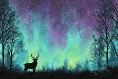 Deer Silhouette with Northern Lights Sky for Crafts Product Image 1