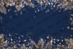 Blue Gold Christmas Pine Frame Glitter Holiday Background Product Image 1