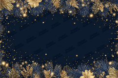 Blue Gold Christmas Frame Glitter Pine Holiday Background Product Image 1