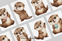 15 Bundle Watercolor Otter Cute Animal Pet Kids Sticker Product Image 3