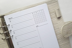 Undated weekly planner A5 size single page design with elegant typography, checkbox task list and time slots for appointments, perfect for home or office use.